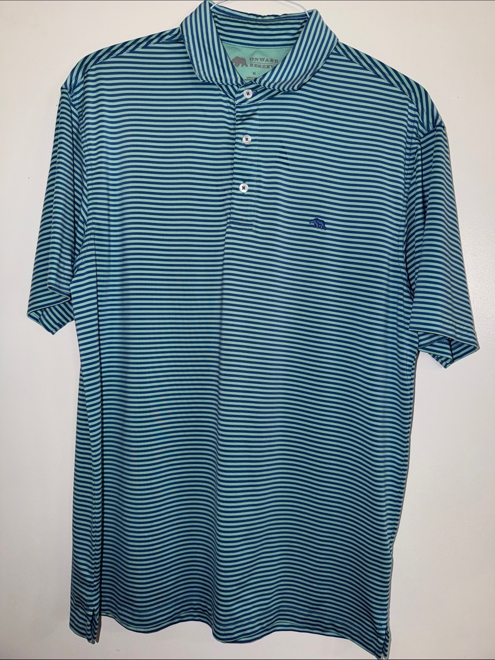 Light Blue Striped Polo with Subtle Logo - Men's Performance Shirt